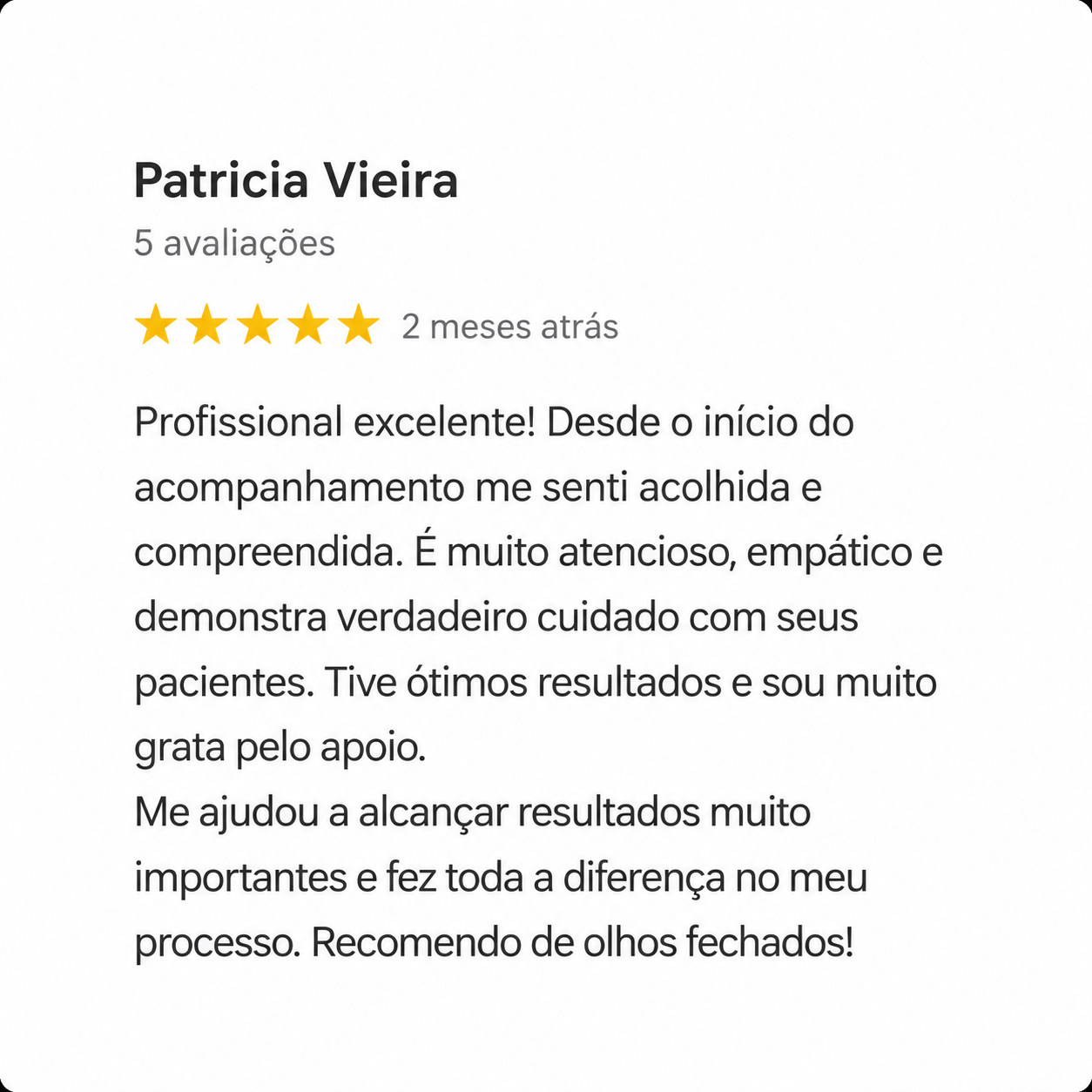 Avaliação de paciente sobre o atendimento de Sérgio Henrique